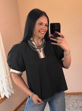 Load image into Gallery viewer, Black Short Bubble Sleeve Top - PLUS
