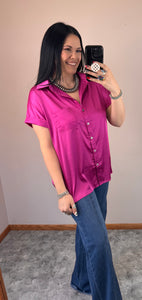 Satin Button Down Top **2 COLORS** - PLUS
