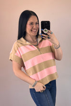 Load image into Gallery viewer, Short Sleeve Striped 1/4 Zip Pullover **2 COLORS** - PLUS
