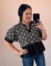 Load image into Gallery viewer, Floral Jacquard Peplum Top **3 COLORS** - PLUS
