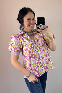 Orchid Floral Button Up Top