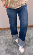 Load image into Gallery viewer, Dark Wash Wide Leg Cuffed Risen Jeans
