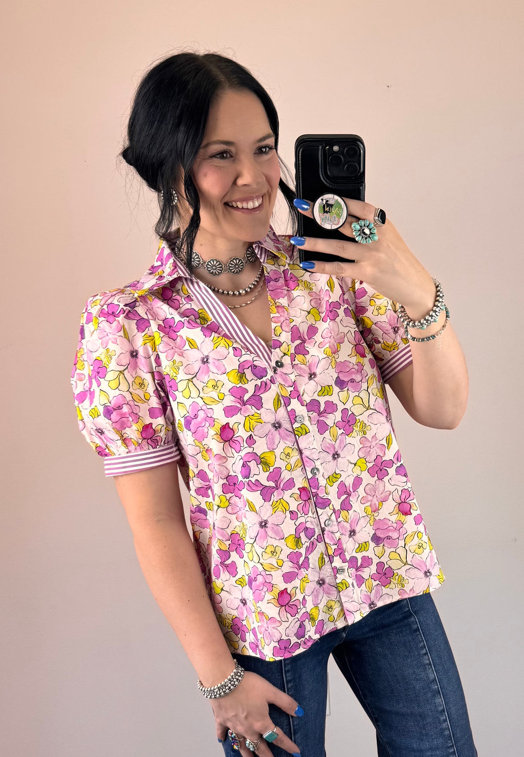Orchid Floral Button Up Top
