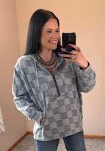 Load image into Gallery viewer, Washed Checkered Denim Hoodie
