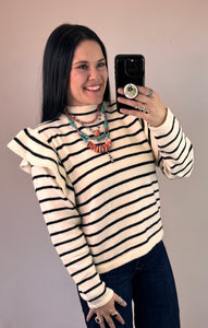 Black Striped Mock Neck Sweater