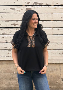 Leopard Tape 1/4 Zip Top