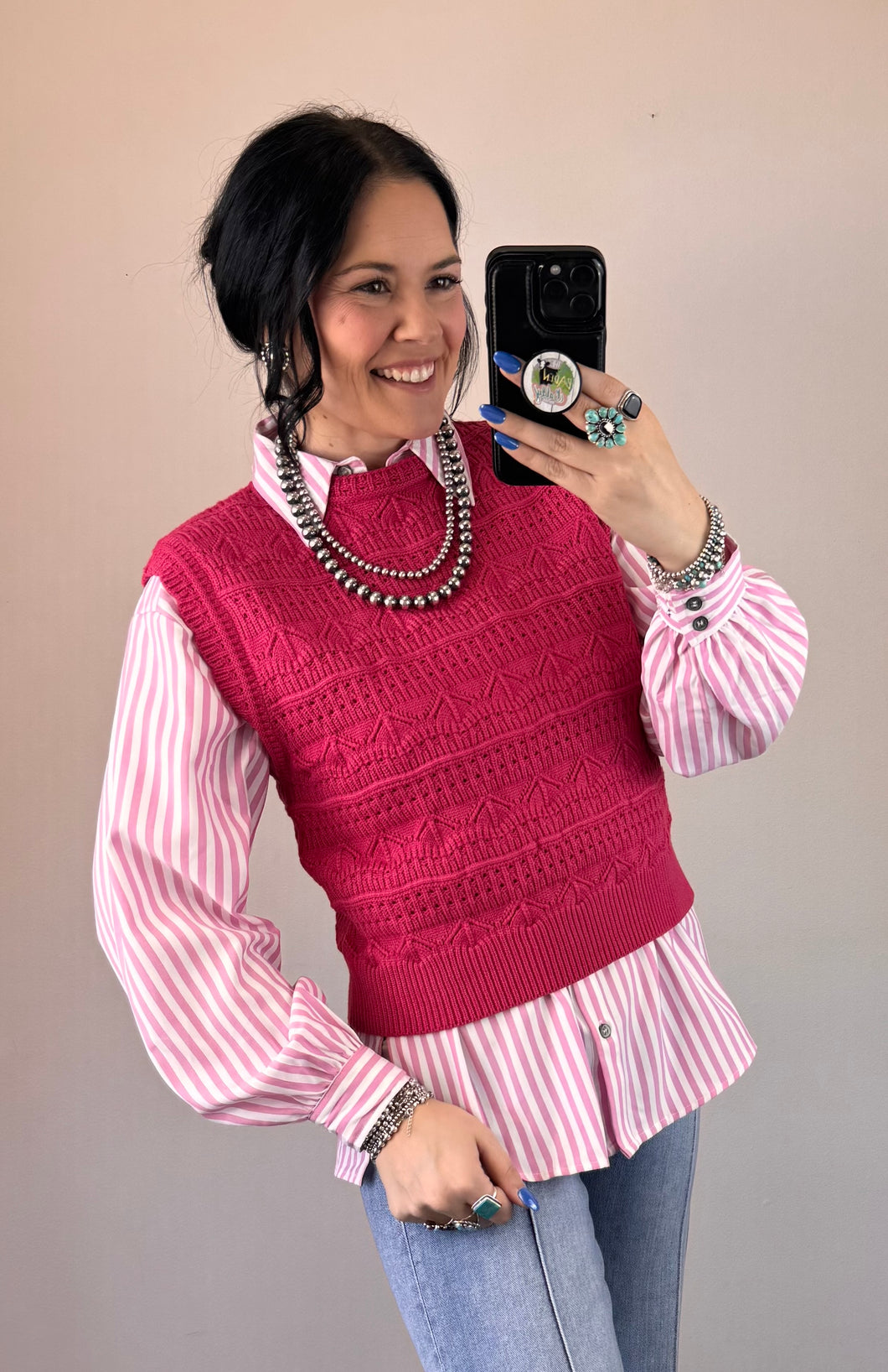 Knit Pointelle Sweater Vest **3 COLORS**