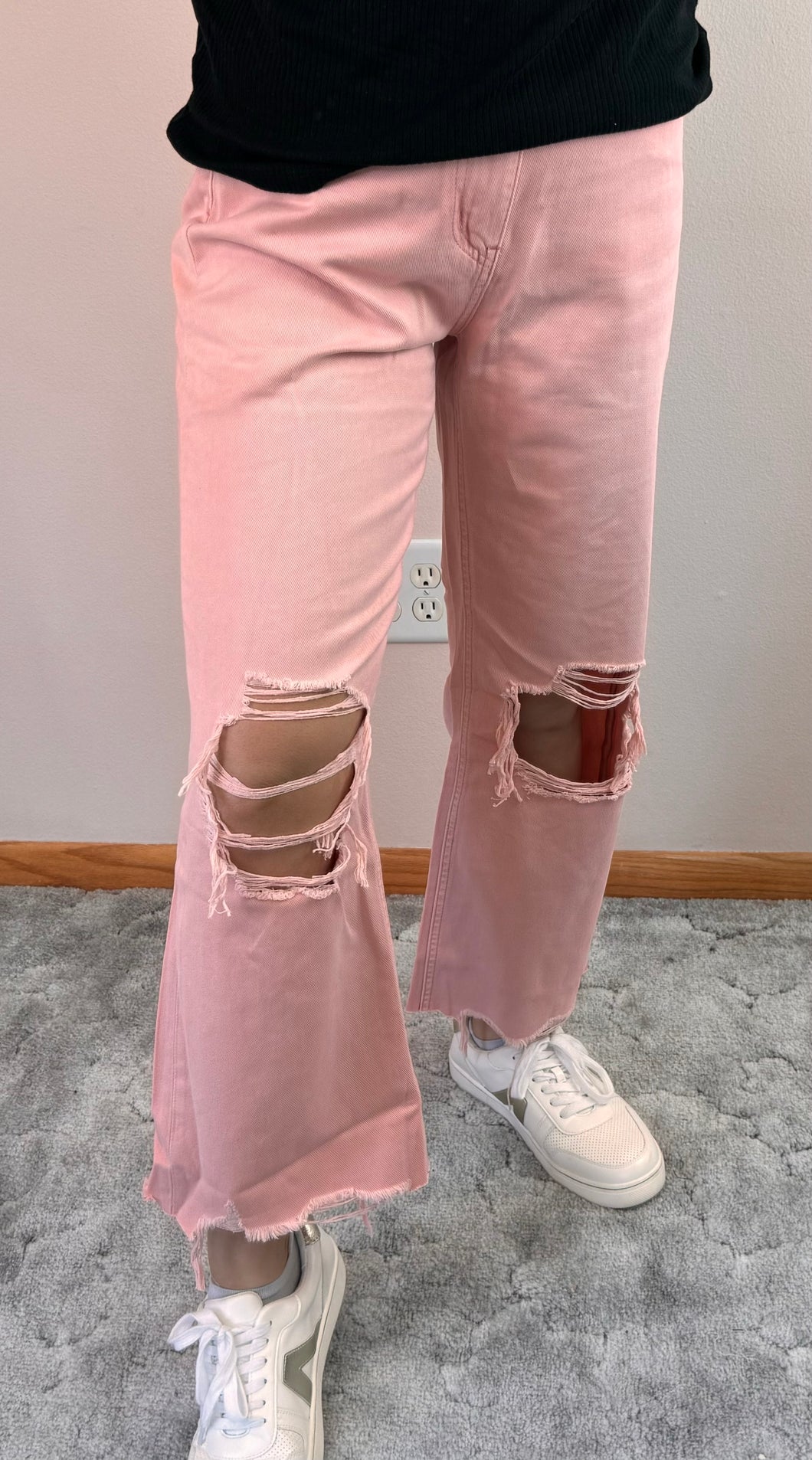 Powder Pink 90’s Vintage Cropped Flare Vervet Jeans