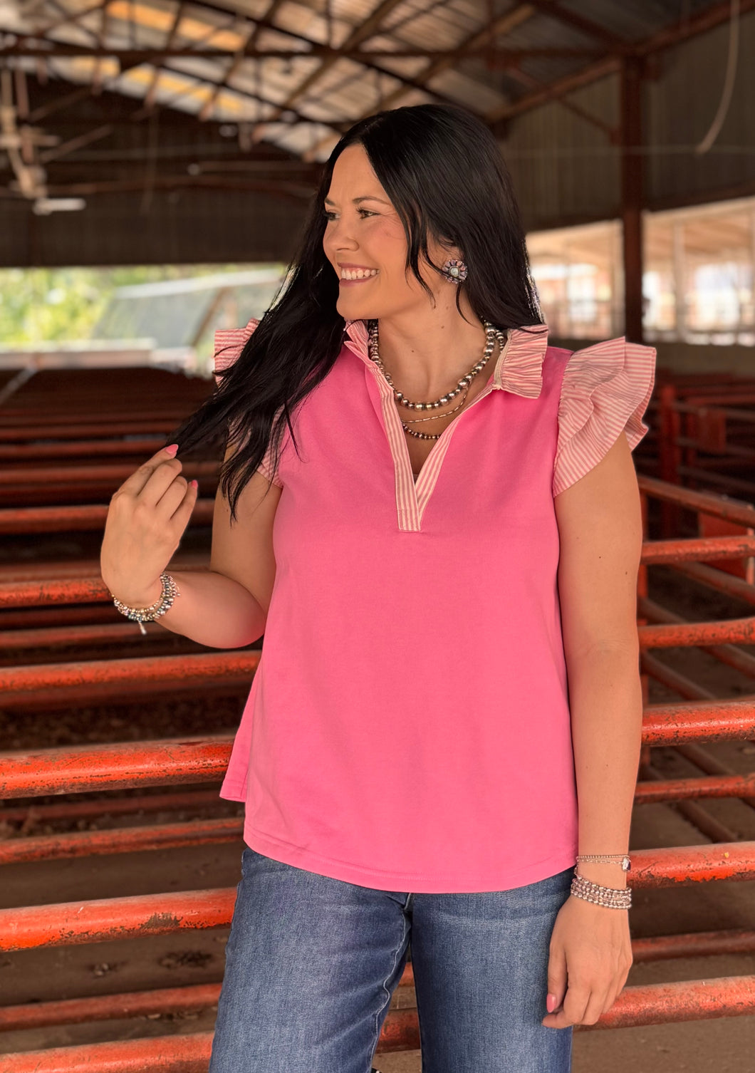 Striped Trim Top **2 COLORS**