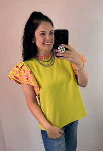 Embroidery Sleeve Top **2 COLORS**