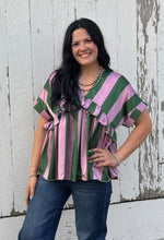 Load image into Gallery viewer, Green And Lavender Striped Top
