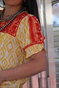 Marigold Aztec Embroidered Top - PLUS
