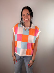 OVERSIZED Multi Color Checkered Sweater Vest **3 COLORS**