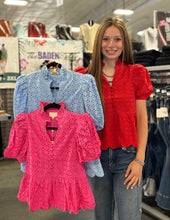 Load image into Gallery viewer, Eyelet Puff Sleeve Top **3 COLORS**
