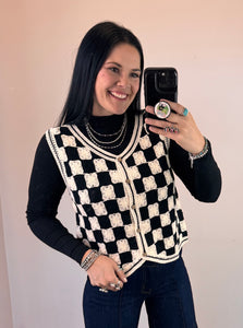 Checkered Crochet Sweater Vest