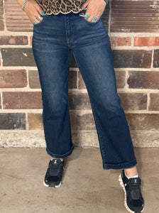 Dark Wash Tummy Control Cropped Risen Jeans
