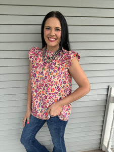 Floral Print Flutter Top