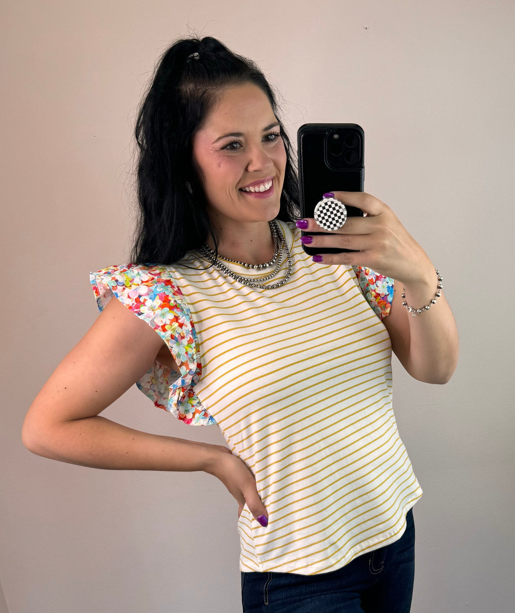 Striped And Floral Mixed Top **2 COLORS**