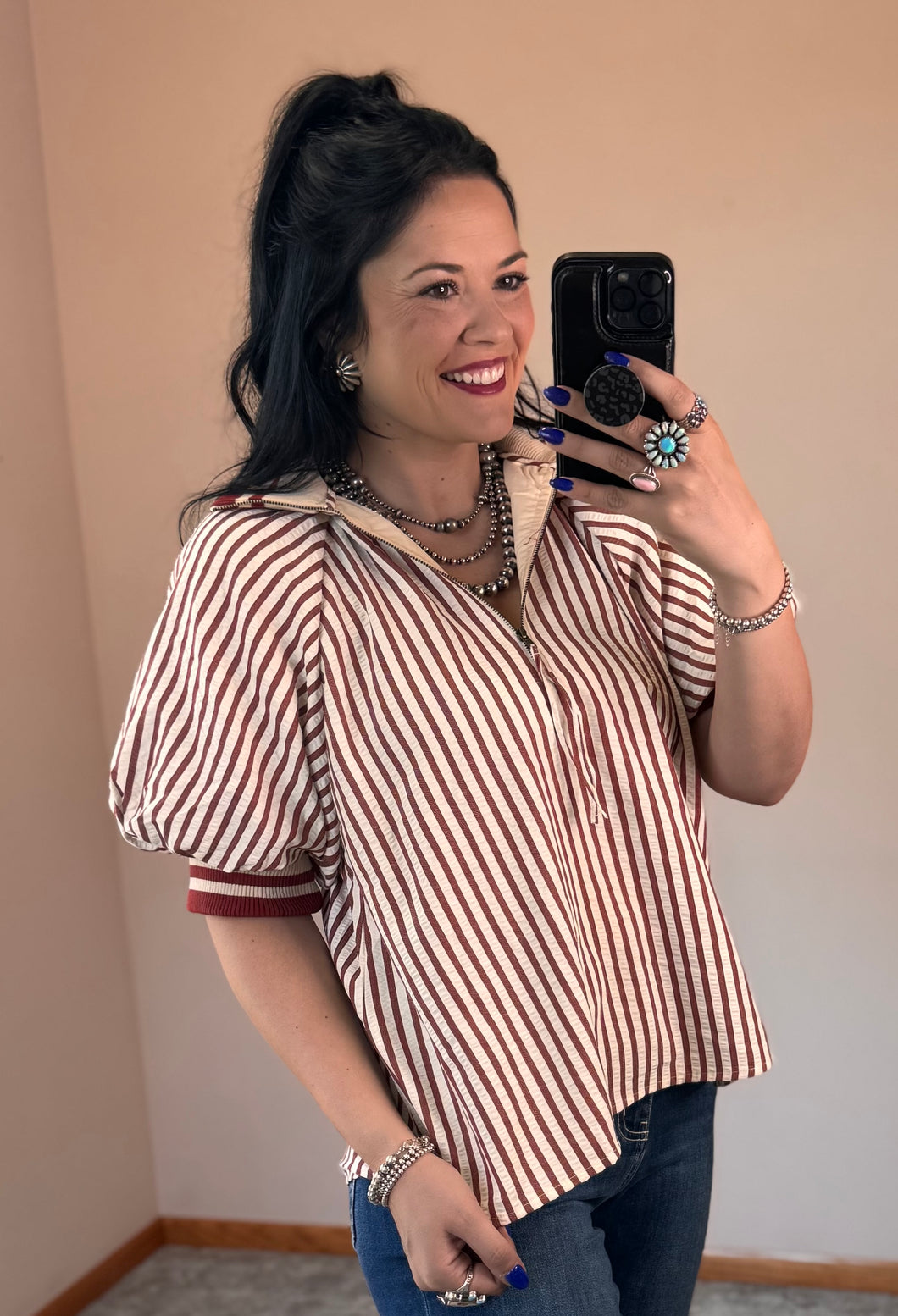 Striped 1/4 Zip Top **3 COLORS**