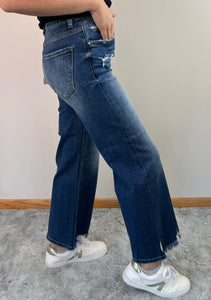 Dark Cropped Wide leg Risen Jeans