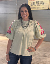 Load image into Gallery viewer, Embroidered Sleeve Top **2 COLORS** - PLUS
