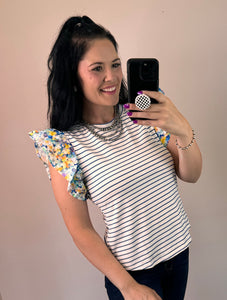 Striped And Floral Mixed Top **2 COLORS**