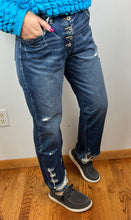 Load image into Gallery viewer, Dark Wash Button Fly Distressed Straight Leg KanCan Jeans
