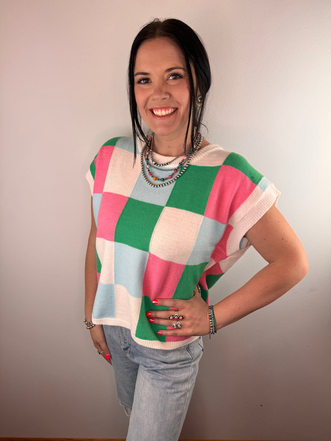 OVERSIZED Multi Color Checkered Sweater Vest **3 COLORS**