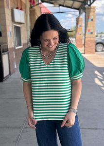 Striped Puff Sleeve Top **3 COLORS** - PLUS