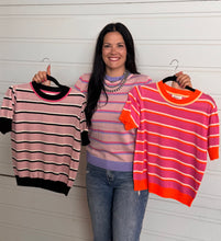 Load image into Gallery viewer, Multi Short Sleeve Striped Sweater Top **3 COLORS**
