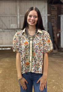 Diamond Floral Button Down Top **2 COLORS**