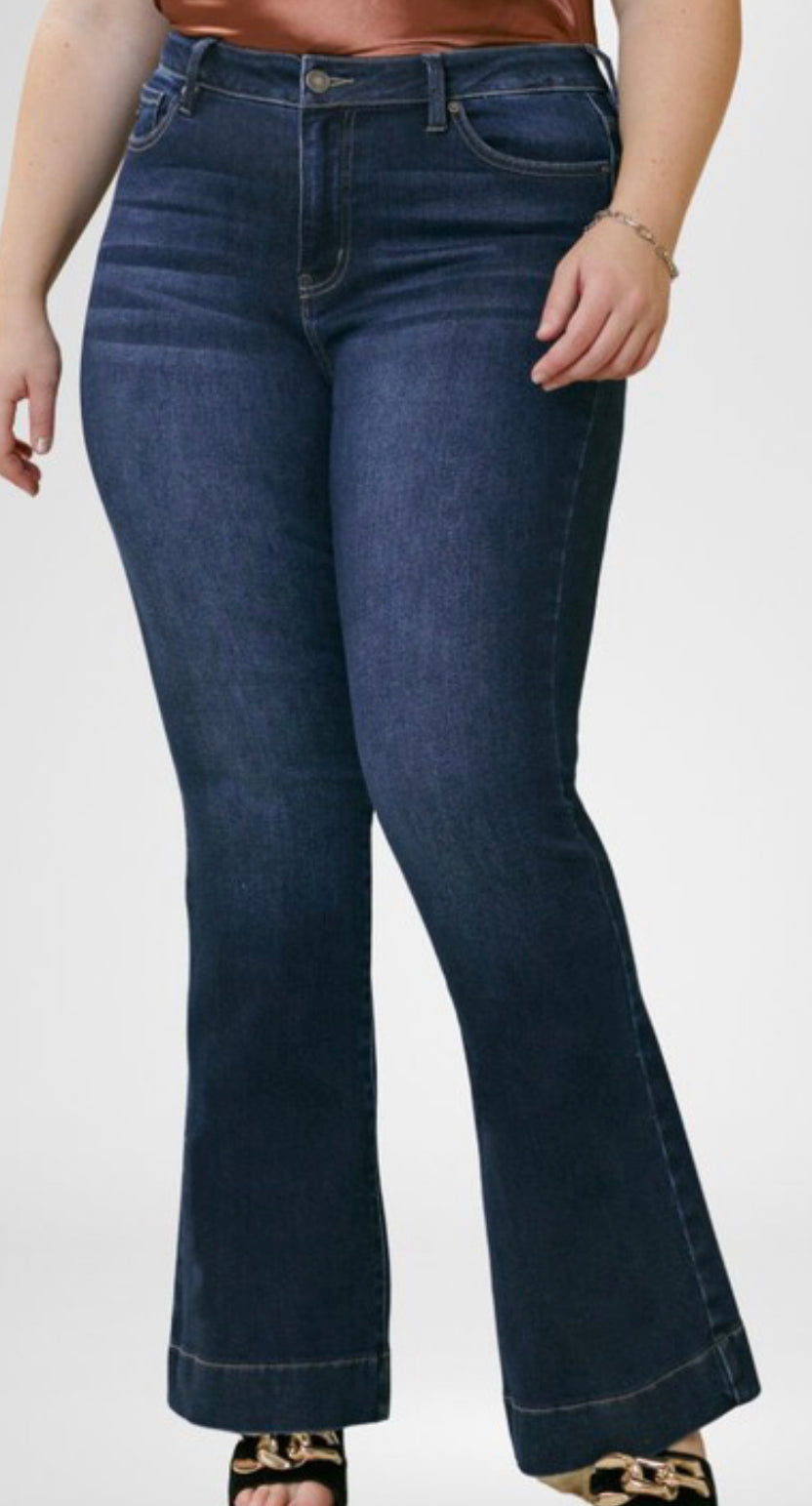 Dark Wash Trouser Hem Flare KanCan Jeans - PLUS