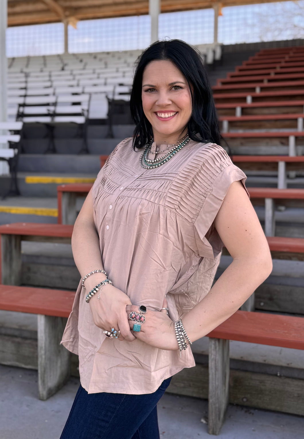 Taupe Button Up Top - PLUS