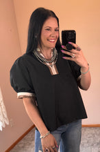 Load image into Gallery viewer, Black Short Bubble Sleeve Top - PLUS
