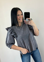 Load image into Gallery viewer, Charcoal Mineral Wash Ruffle Top - PLUS
