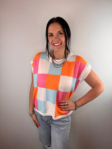 OVERSIZED Multi Color Checkered Sweater Vest **3 COLORS**