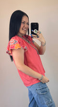 Load image into Gallery viewer, Coral Embroidered Sleeve Top - PLUS
