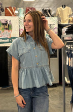 Load image into Gallery viewer, Mineral Washed Denim Babydoll Top
