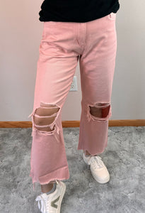 Powder Pink 90’s Vintage Cropped Flare Vervet Jeans