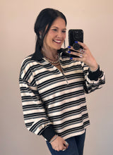 Load image into Gallery viewer, Black Striped 1/4 Zip Top
