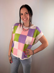 OVERSIZED Multi Color Checkered Sweater Vest **3 COLORS**