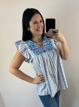 Load image into Gallery viewer, Ivory And Blue Embroidered Top - PLUS
