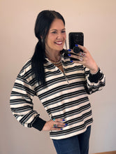 Load image into Gallery viewer, Black Striped 1/4 Zip Top
