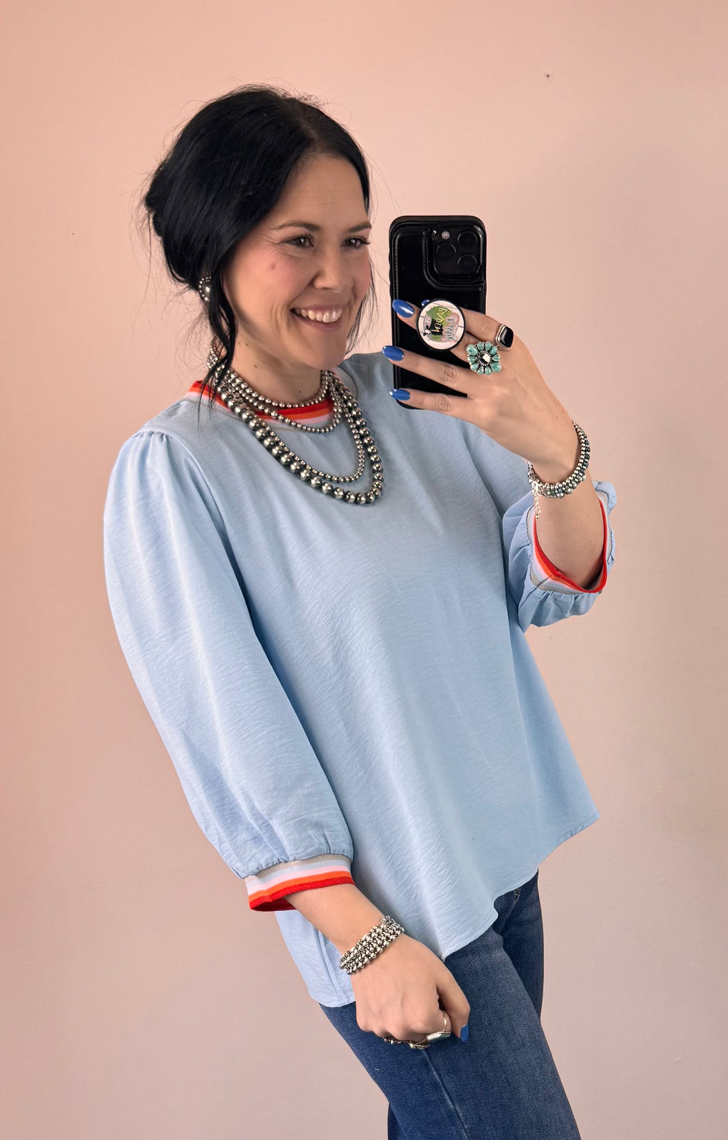Striped Ribbing 3/4 Sleeve Top **2 COLORS** - PLUS