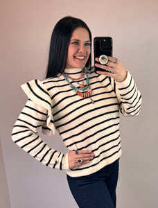 Black Striped Mock Neck Sweater