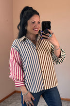 Load image into Gallery viewer, Colorblock Striped Button Down **2 COLORS** - PLUS
