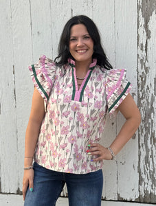 Floral Flutter Sleeve Top **2 COLORS**
