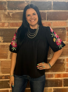 Embroidered Sleeve Top **2 COLORS**