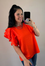 Load image into Gallery viewer, Orange Layered Ruffle Sleeve Top
