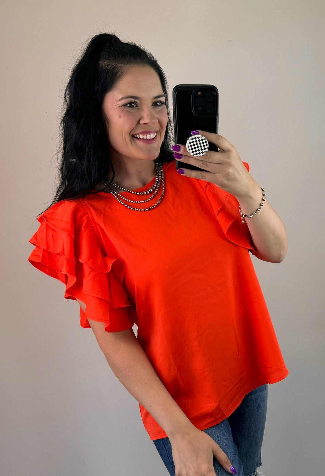 Orange Layered Ruffle Sleeve Top